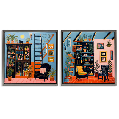 Cozy Decorated Reading Nook  2 PC Framed Floater Canvas Set by Lazar Studio