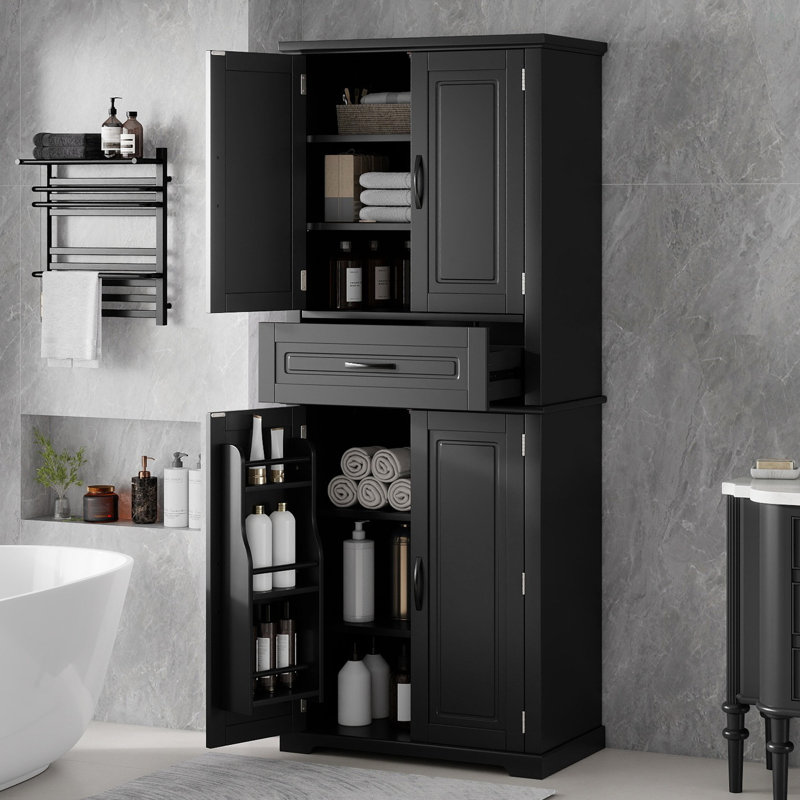 Bathroom Storage Cabinet With Multi-Functional Storage Space, Drawer With Slide Rails, Adjustable Shelf, Black