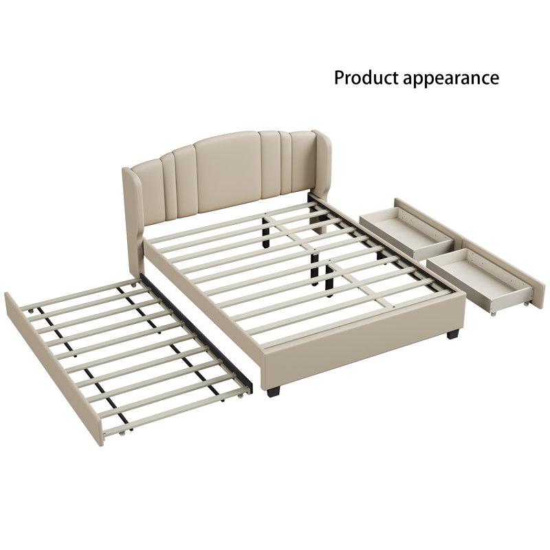 Upholstered Wingback Storage Bed, Beige