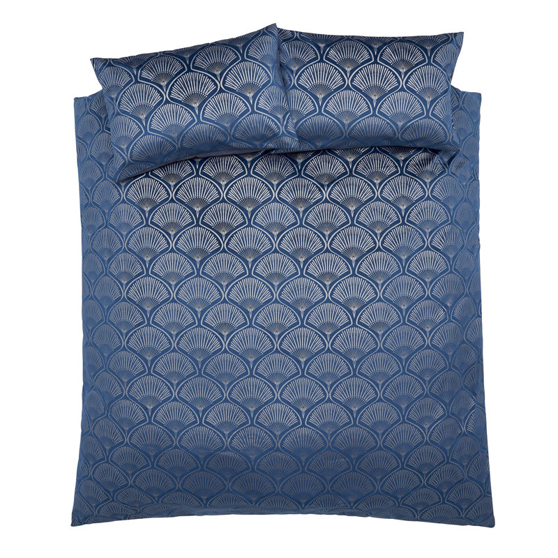 Art Deco Pearl Duvet Cover Set with Pillowcases with Pillowcases, Navy Blue, Kingsize - 2 Standard Pillowcases