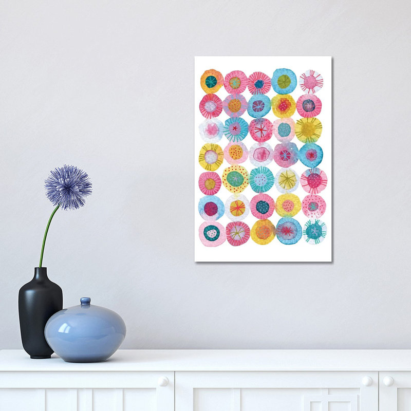 « Fiesta » par Nic squirrell-impression d’art graphique, H 18 po x l 12 po x 1,5 po, Toile tendue, Pas de tapis