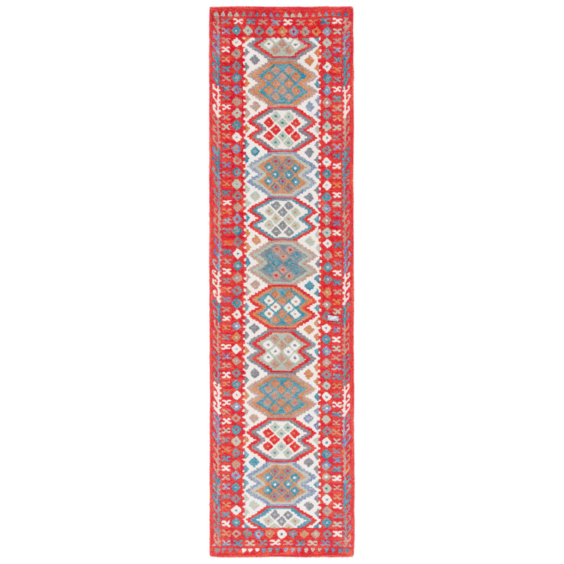 Tapis rouge / ivoire Horwich 413, Tapis de couloir 2 pi 3 po x 9 pi