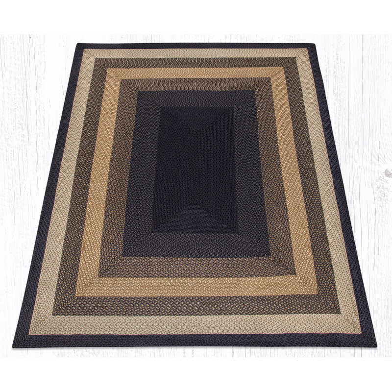  Light Blue, Dark Blue & Mustard Oblong Braided Rug – Handcrafted Quality, Rectangle 8' x 10'