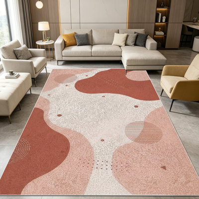 Tapis de sol en terre cuite ondulée abstraite de 1 pièce pour le salon, doux et confortable, convient à toutes les saisons, facile à entretenir, tapis de sol intérieur lavable à la machine, sous la table de ferme convenant à la salle à manger, à la chambre à coucher, au bureau personnel, au vestibule,