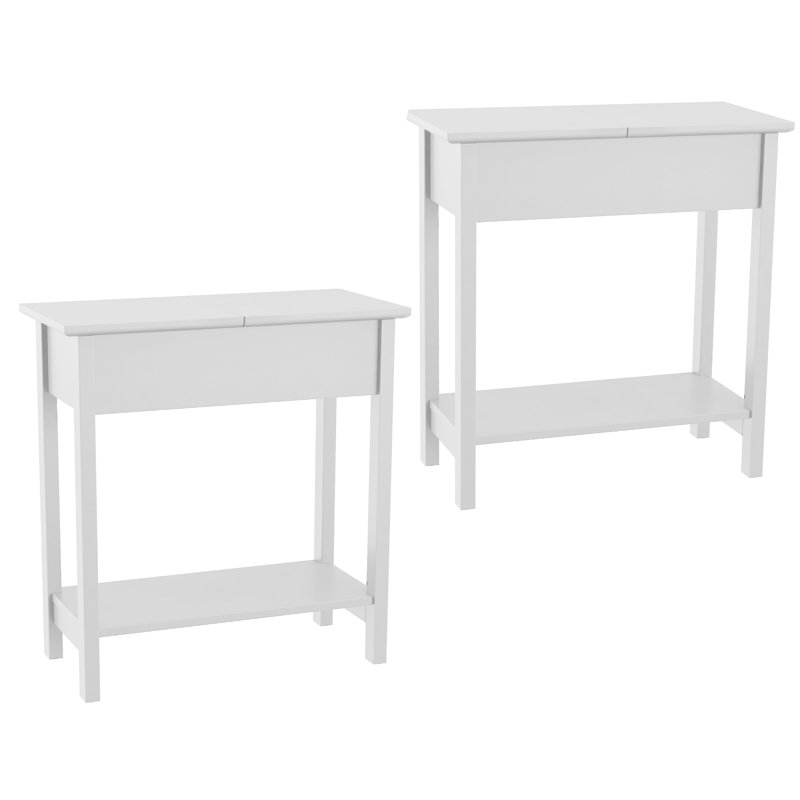 Verrill Flip Top Console Table – 2 Piece Living Room End Tables with Hidden Hinged Storage Compartment and Lower Shelf, White