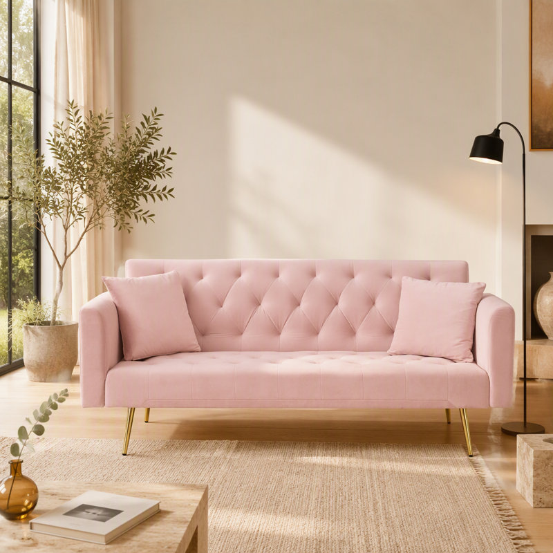Canapé-lit double convertible pliant pour salon Eta, Velours rose