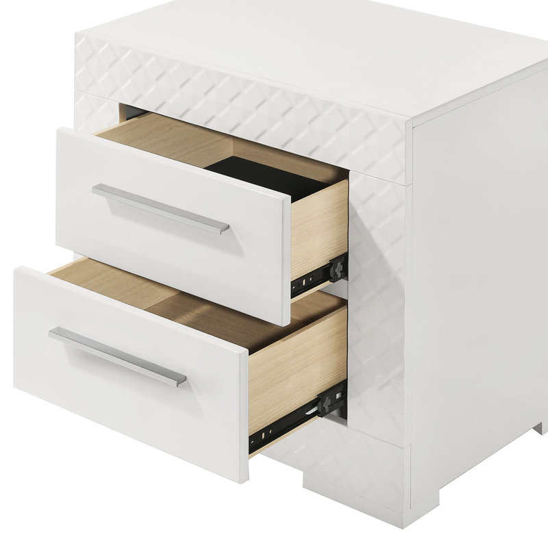Table de chevet 2 tiroirs Pierce, Blanc ultrabrillant