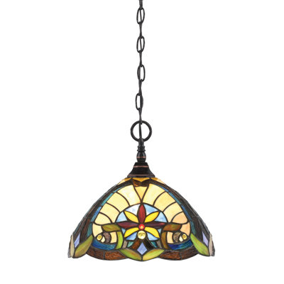 Chain Hung Mini Pendant Shown In Black Copper Finish With 12″ Earth Star Art Glass