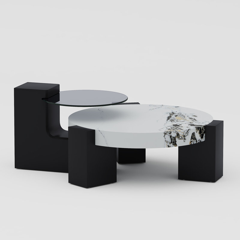 2-Piece Modern Round Nesting Coffee Table Set For Home & Apartment, 29.9" H x 29.9" L x 17.3" W, White/Black