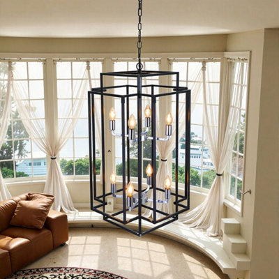 18" Geometric Pendant Chandelier - 8-Light Adjustable - Industrial Modern Design