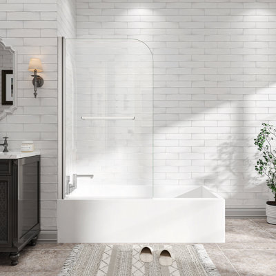 31"-32" W X 55" H Flexible 180° Shower Door Reversible Installation Frameless Bathtub Screen,1/4"(6MM) Tempered Glass With Nano Easy Cleaning And Stick Explosion-Proof Membrance