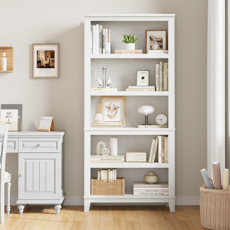 71" Tall Bookcase w/Adjustable Shelves 31.5in Width Wooden Bookshelf 5 Tier Farmhouse Bookshelves Vintage Bookcase for Living Room Office Library