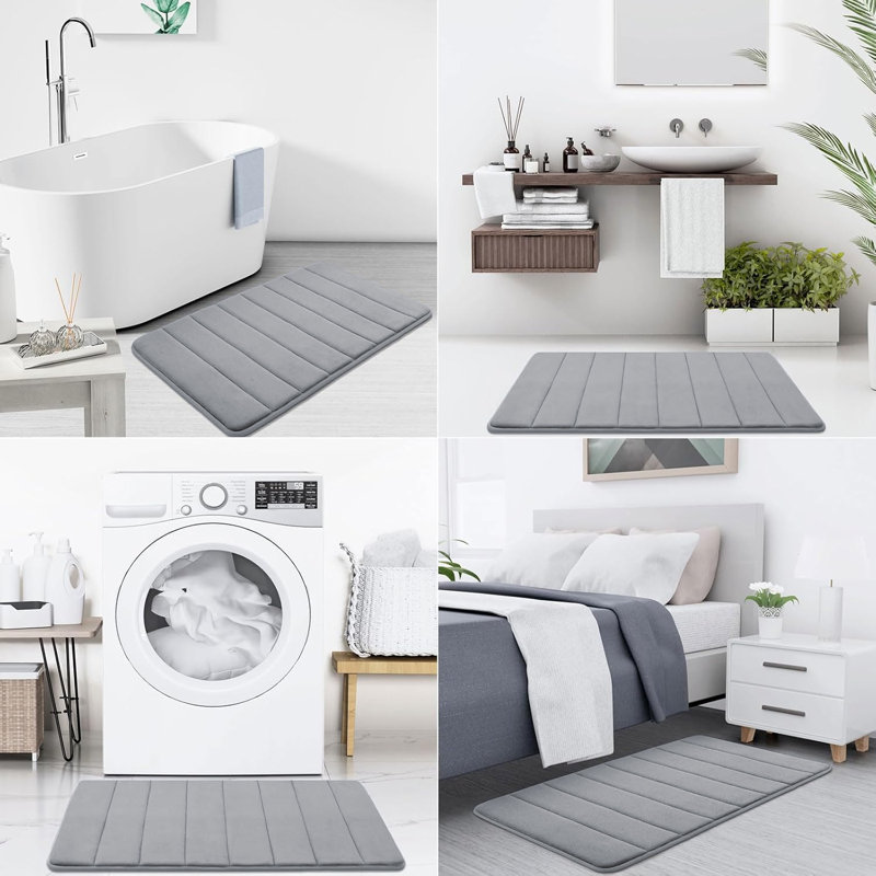 Navaiah Premium Memory Foam Bath Mat - Ultra Soft, Absorbent, Anti-Skid and Machine-Washable, 40cm x 60cm, Silver