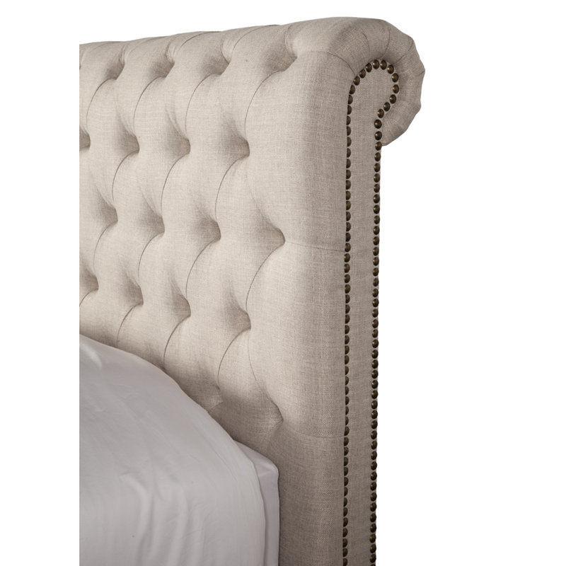 Lit tapissier standard capitonné Wooton, Naturel, Très grand