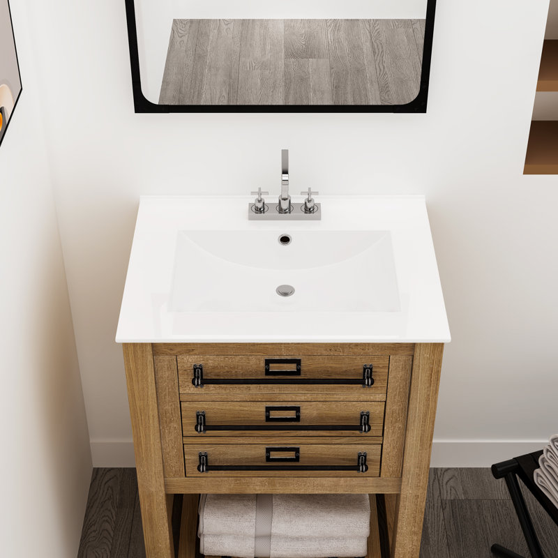 Meje 61.6Cm Single Bathroom Vanity Top in White with Sink