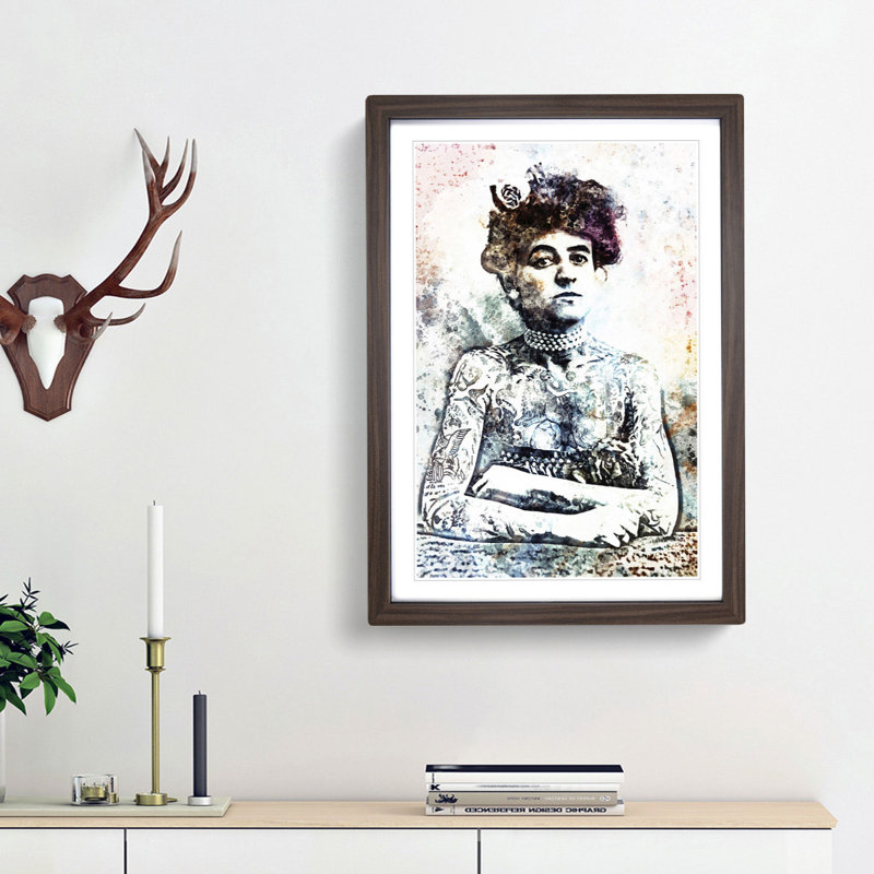 Tattooed Lady in Abstract - Framed Print, 36cm H x 27cm W x 2cm D, Walnut Framed