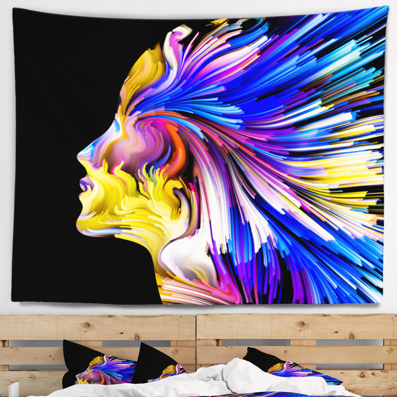 Imagination abstraite en tapisserie bleue, H 32 po x l 39 po