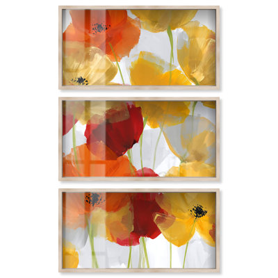 Mellow Yellow Mist II Shadowbox Print Floral Wall Decor Set by Art Remedy, Blonde Frame, 44 x 22