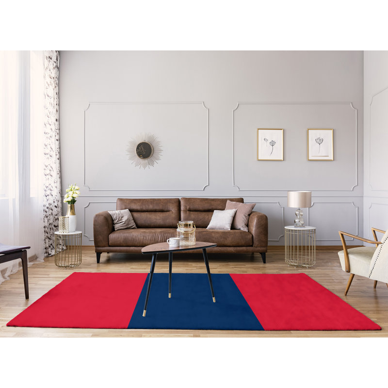 Tapis rayé rouge / bleu marine, Rectangle 9 pi x 12 pi
