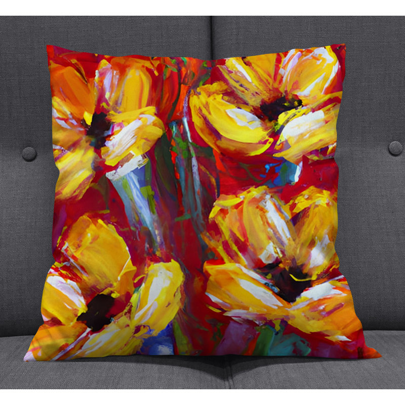 Throw Pillow With Insert, Red/Orange Floral 2, 18"H x 18"W