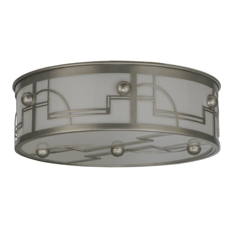 Nickel and Glass Art Deco Flush Mount Light