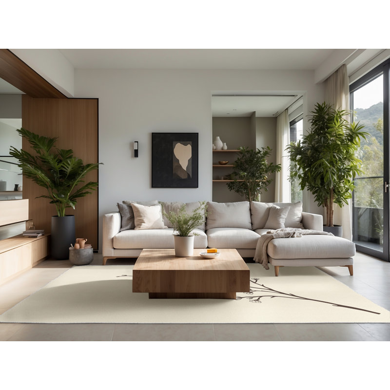 Soft Plush Eudy Easter Modern & Contemporary Abstract Area Rug in Beige – White Binding, 2 x 5