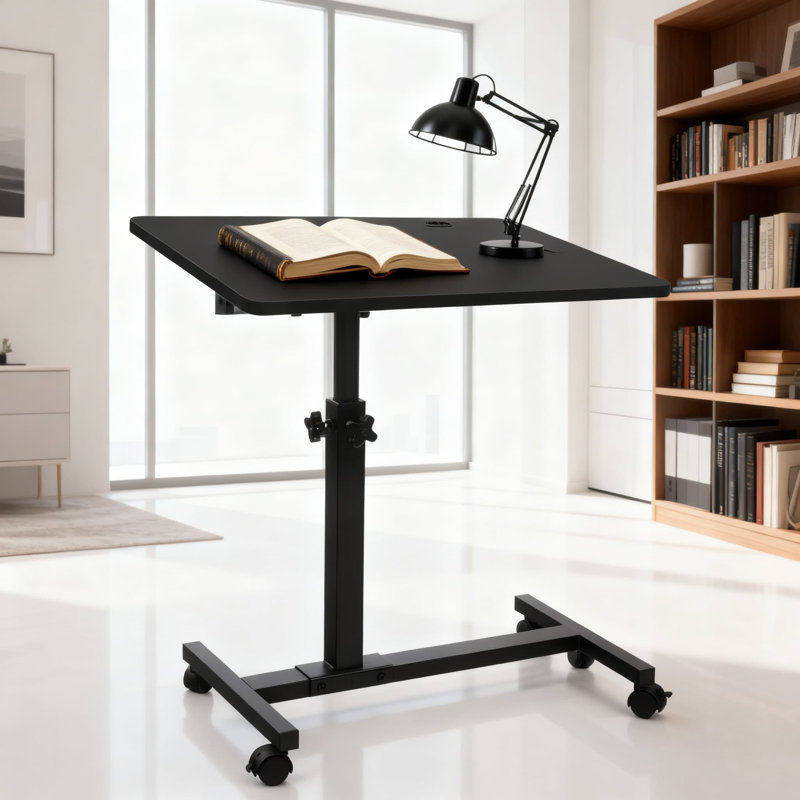 Table à accoudoirs pivotante à 360 ° avec réglage de la hauteur, table d'appoint multifonctionnelle avec fente pour tablette et roulettes verrouillables pour le salon, la chambre à coucher et les petits espaces