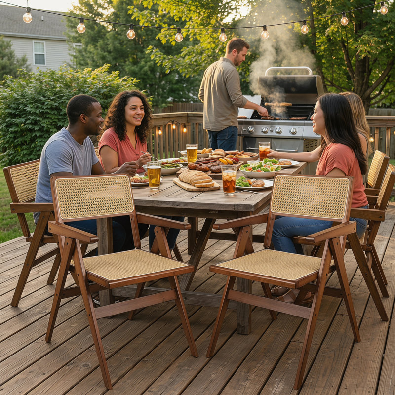 Wicker/Rattan Stackable Folding Chair Folding Chair Set, Walnut