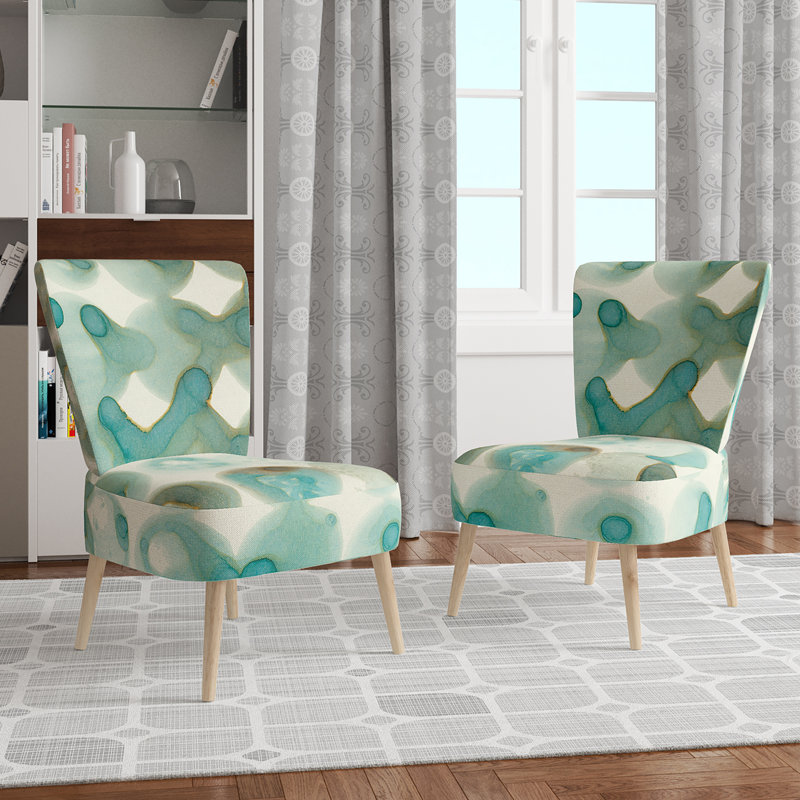 Upholstered Floral Side Chair - Modern floral Accent Chair, Abstract Green Polyester Blend 2