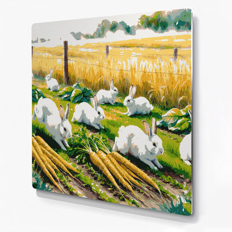 Ferme, lapins, art mural en métal brun, H 16 po x l 16 po