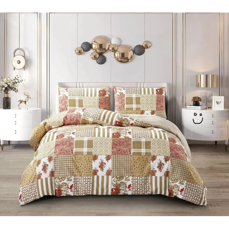 New Stylish Modern Printed Cotton Rich Duvet Quilt Cover Bedding Set With Pillow Case, Alvina