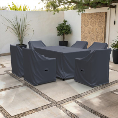 Kiesel Alyah 6-Person Rectangular Outdoor Dining Set Covers, Water-Repellent UV-Resistant Polyester With Sturdy Tie-Downs