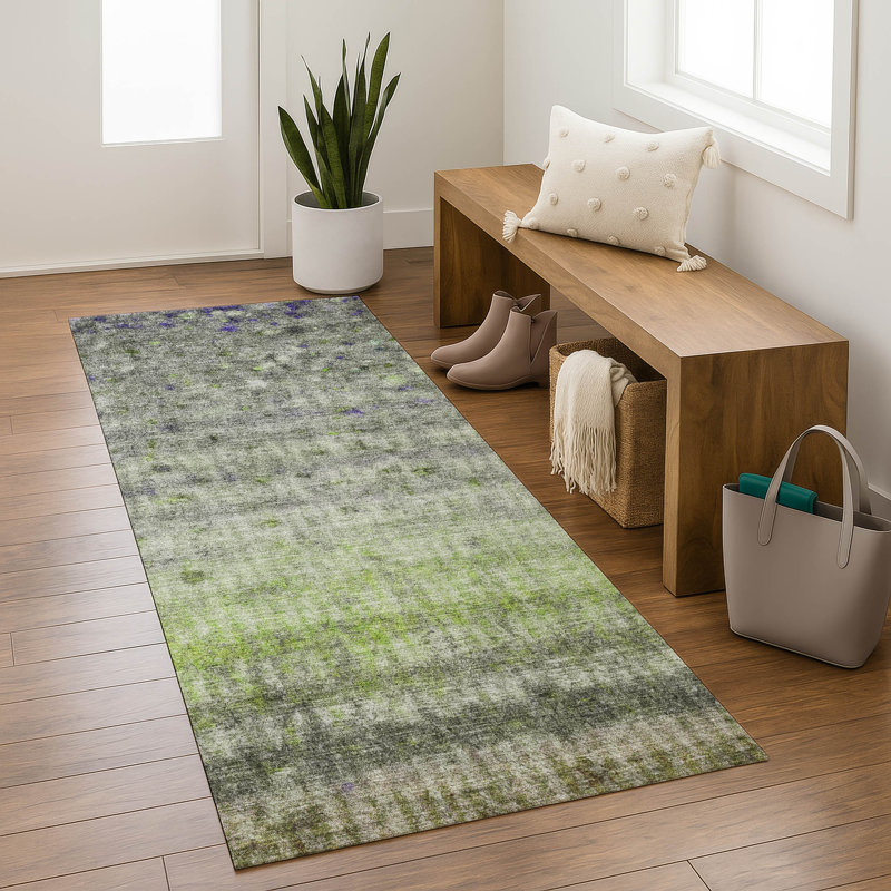 Premium Machine Washable Mayfield Stripes Rug, 2'3" x 7'6" Runner, Green