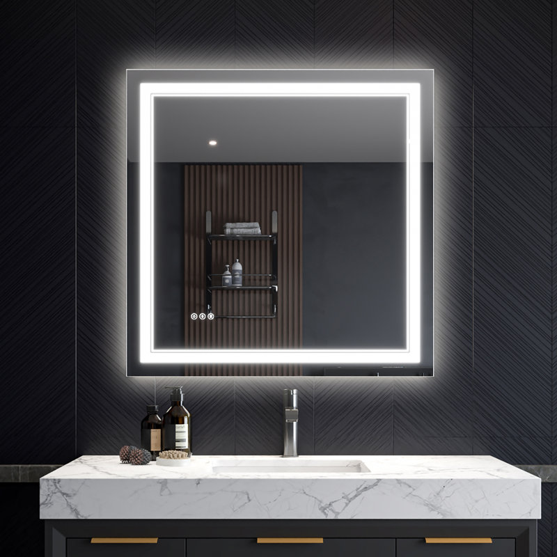 Miroir de salle de bain 36 po x 36 po à DEL avec antibuée, lumière à intensité variable et mémoire, 36 po x 36 po