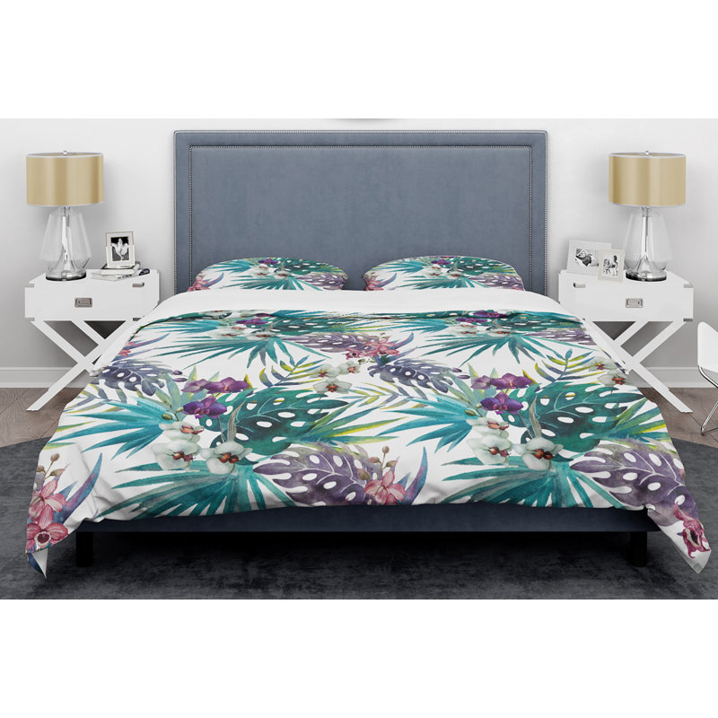 Mid-Century Duvet Cover Set, Retro Botanical Bedding - Retro Botanical I, Full/Queen Duvet Cover + 2 Shams