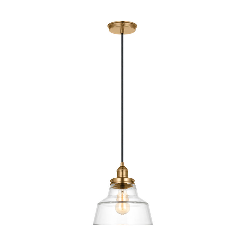 Satin Brass Single Light Pendant with Clear Glass Shade