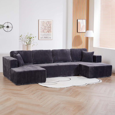 Canapé modulaire en U en forme de U, canapé en velours côtelé minimaliste moderne compressé, canapé-lit pour le salon et la chambre à coucher, GRIS
