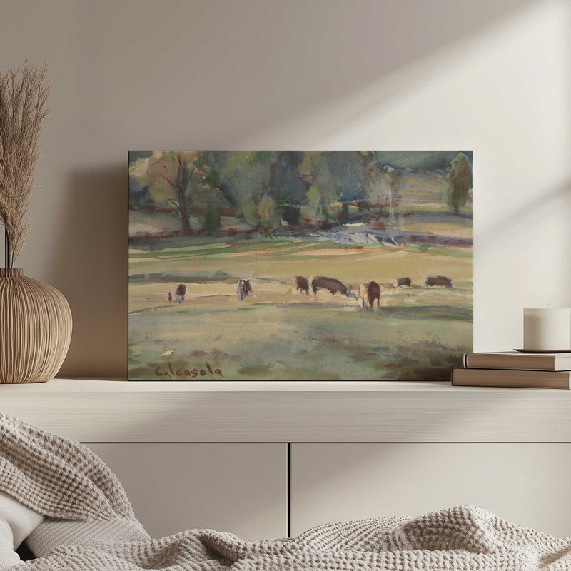 «Grazing Cows» par Stephen Calcasola, reproduction d'art sur toile, H 30 po x l 40 po, Toile tendue, Ne s’applique pas