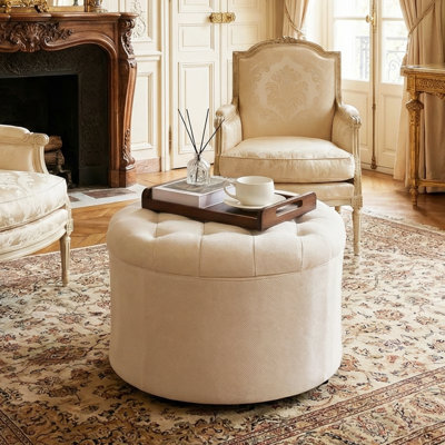 Charleroi 25" Wide Round Upholstered Ottoman With Storage by Red Barrel Studio