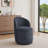 Upholstered Modern Navy Polyester Blend Barrel Swivel Side Dining Chair-111969060