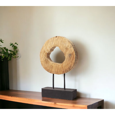 Rene Brown and Black Wood Log Cross Section Tabletop Sculpture