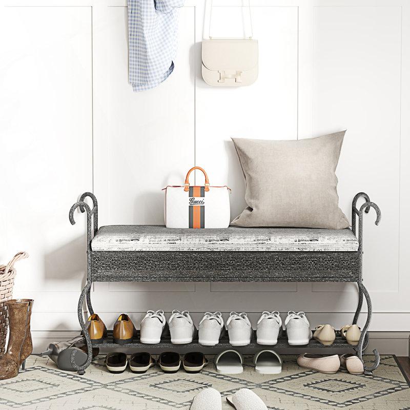 Shoe Rack Bench For Entryway, Industrial Bench, Rustic Shoe Rack