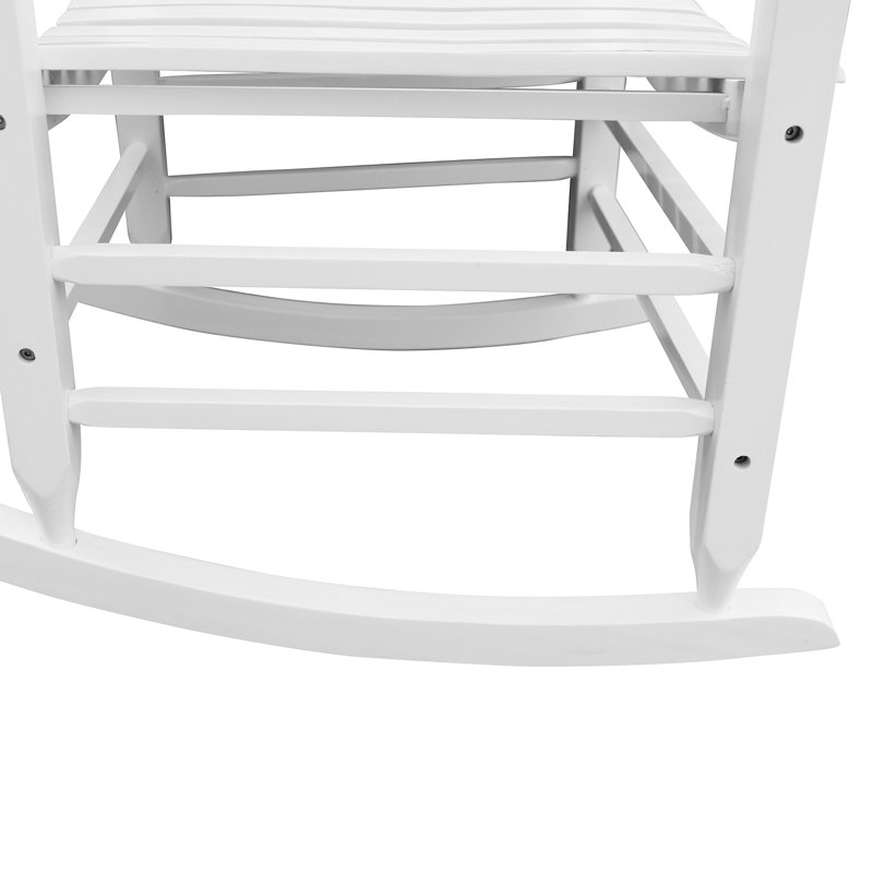 Fauteuil à bascule de véranda en bois massif blanc - Assise relaxante avec dossier à larges lattes pour un confort optimal. Montage facile, outils inclus. Poids maximal supporté : 113 kg. Fauteuil à bascule au design confortable avec siège et accoudoirs.