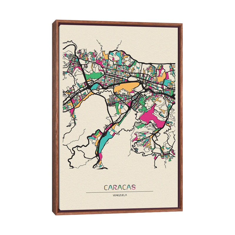 Caracas, Venezuela Map by Ayse Deniz Akerman - Floater Frame Print on Canvas