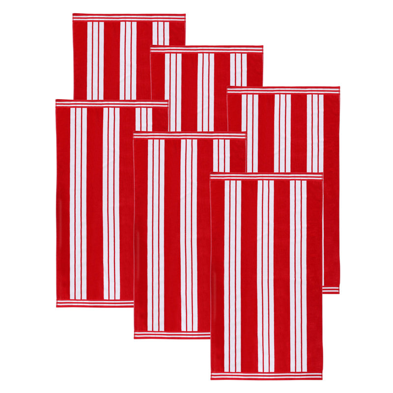 Chira Oversized Stripe Cabana 100% Cotton Beach Towel, Red, Beach Towel - 6 Pack