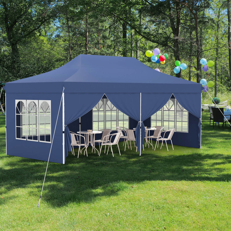 10 X 20ft Pop Up Canopy Outdoor Canopy Tent With 6 Sidewalls Carrying Bag, Blue