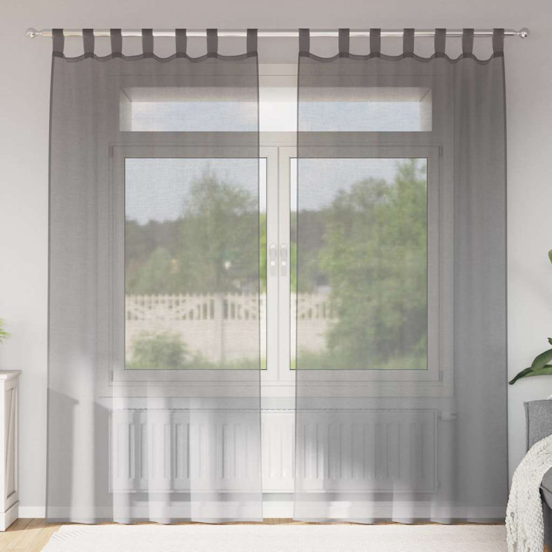 Voile Curtains With Tab Top 2 Pcs, Dark Grey, 140cm Width x 245cm Drop