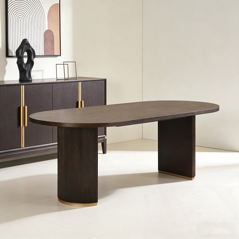 Oval Dining Table With Sturdy Double Pedestal, Walnut