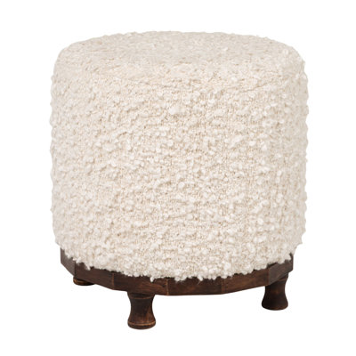 Aspen Bouclé Upholstered Cotton Woven Stool With Dark Wood Tapered Legs by Rowena Interiors