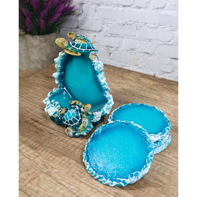 Marine Waves Sea Turtle Mother And Hatchling Family Coaster Set